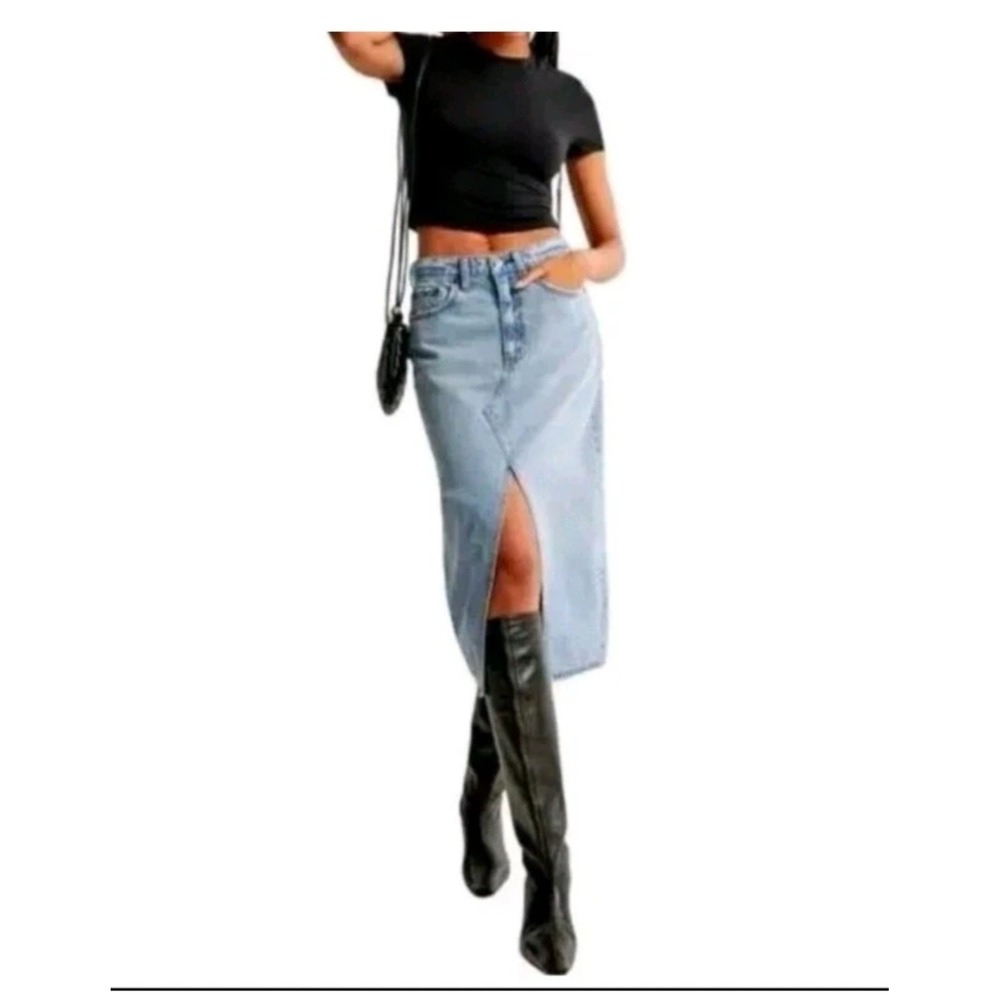 Abercrombie & Fitch Light Blue Denim Midi Skirt